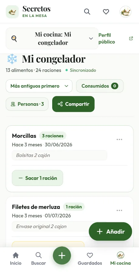 Mi congelador: alimentos congelados con sus raciones