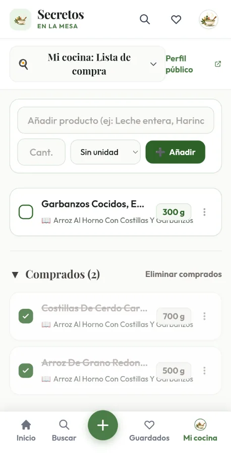 Lista de la compra compartida de la app