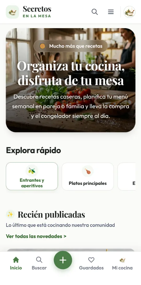 Pantalla de inicio de la app Secretos en la Mesa