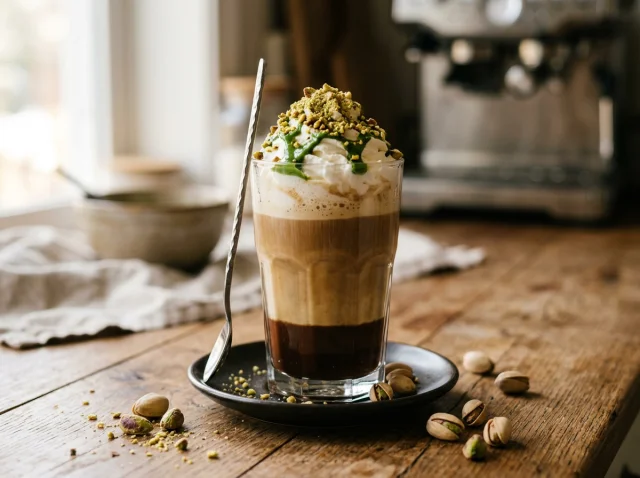 Café Moka con Pistacho y Nata en Vaso Alto