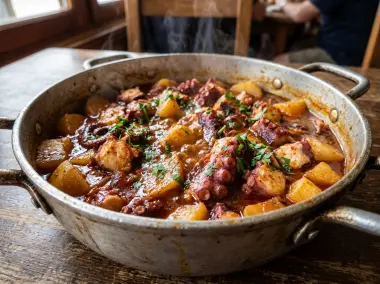 Caldereta de Pulpo Tradicional con Patatas Chascadas