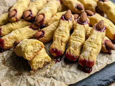 Dedos de Bruja Sangrientos de Mantequilla y Almendra para Halloween