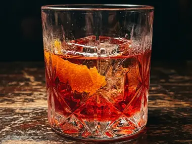 Negroni Clásico Italiano con Naranja y Hielo Cristalino