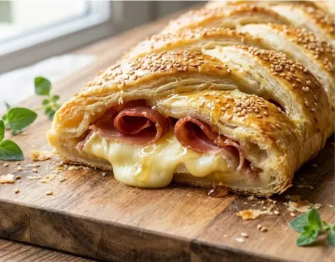 Trenza De Hojaldre Salada Con Jamón, Brie Y Miel