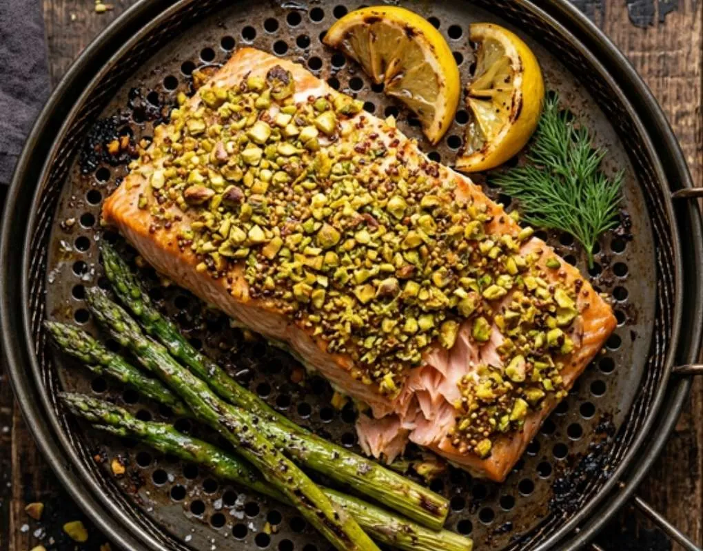 Lomo De Salmón Con Costra Crujiente De Pistachos A La Mostaza (Airfryer)