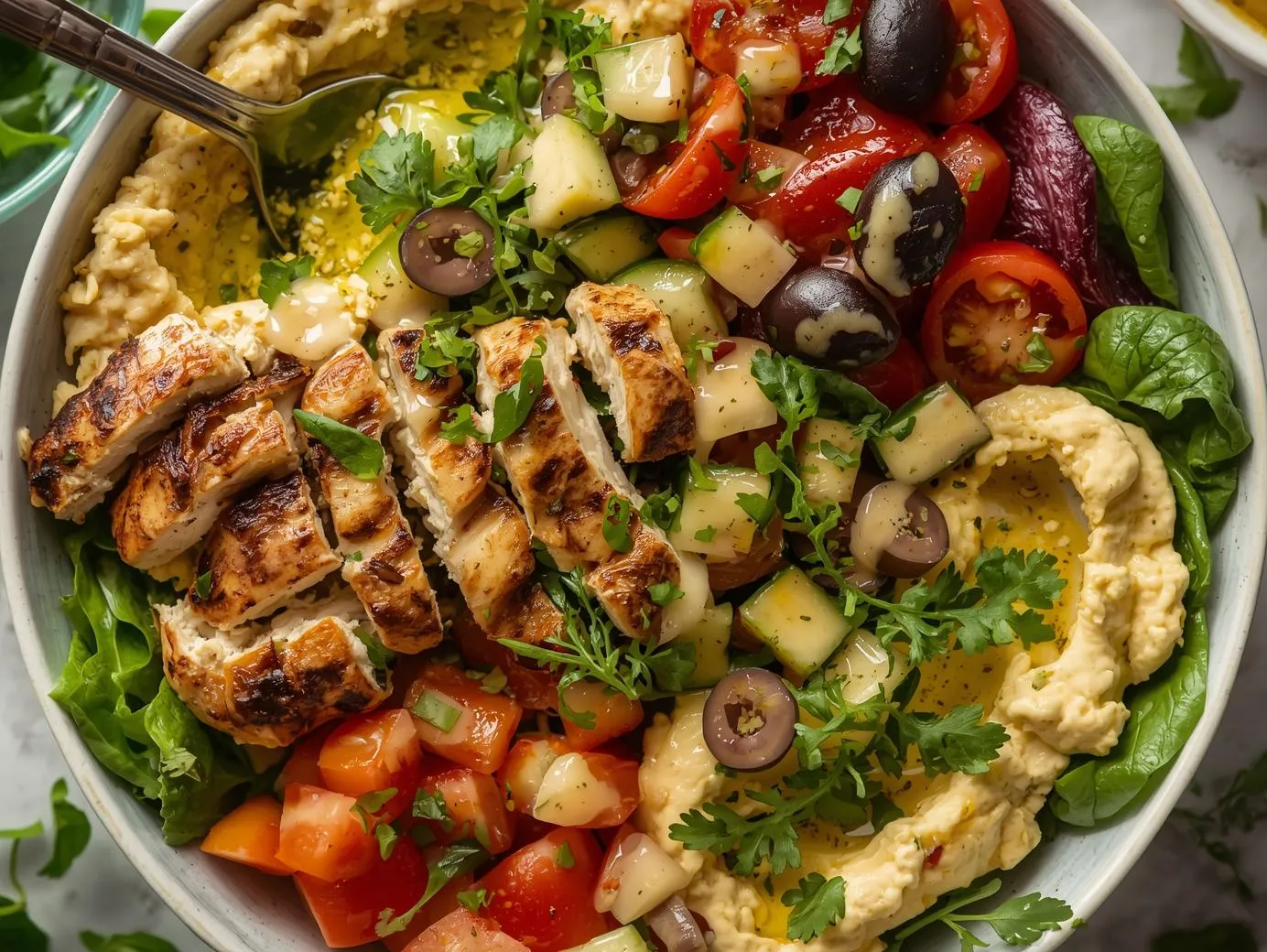 Bowl Mediterráneo Con Pollo A La Plancha