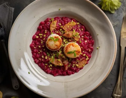 Risotto De Remolacha Y Zamburiñas