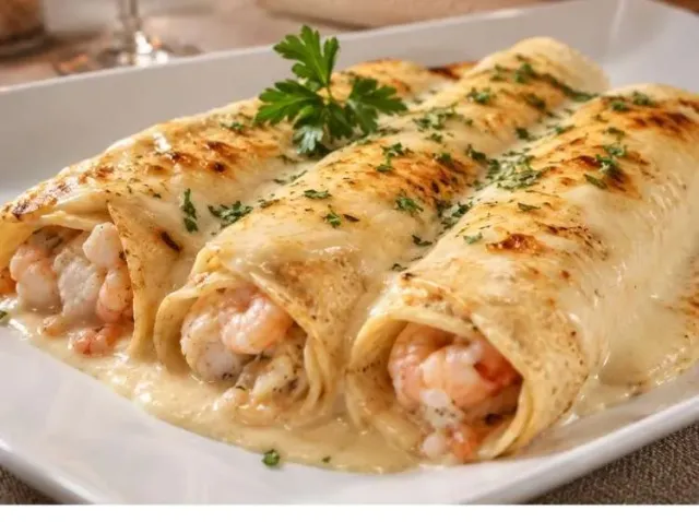 Crepes De Marisco Con Bechamel