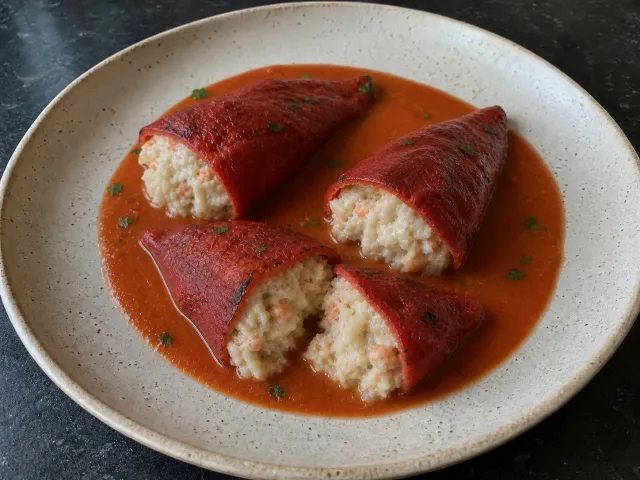 Pimientos Del Piquillo Rellenos De Bacalao Y Gambas