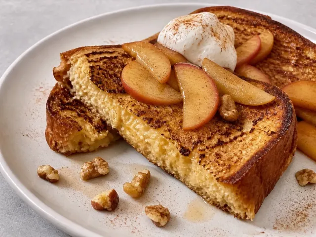 Tostadas Francesas De Brioche Con Manzana, Yogur Y Nueces