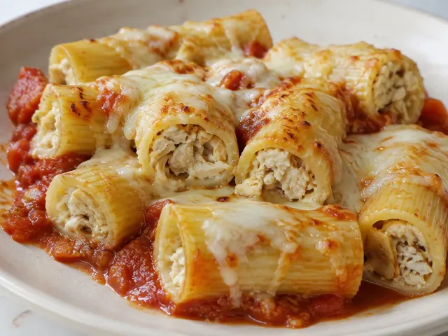 Rigatoni Rellenos De Pollo Gratinados