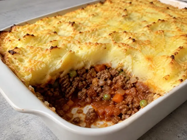 Pastel De Patata Y Carne Gratinado