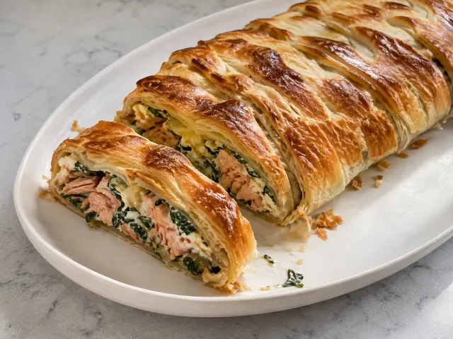 Trenza De Hojaldre Con Salmón, Espinacas Y Ricotta