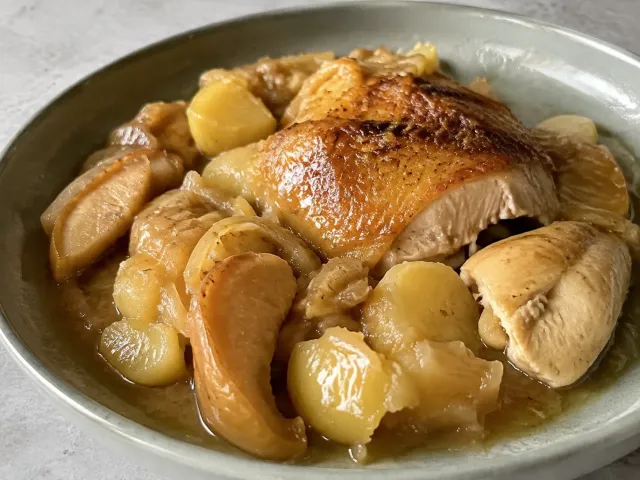 Pollo A La Sidra Con Manzana Y Patatas
