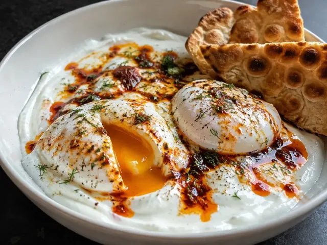 Huevos Turcos Con Yogur Y Mantequilla De Pimentón