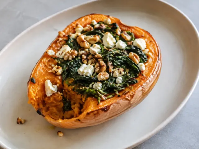 Calabaza Rellena De Espinacas, Feta Y Nueces En Airfryer
