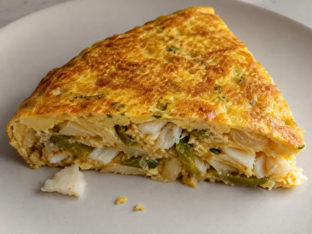 Tortilla Jugosa De Bacalao Y Pimientos Verdes