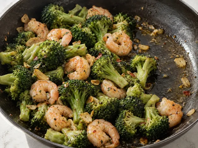 Brócoli Salteado Con Gambas Al Ajillo