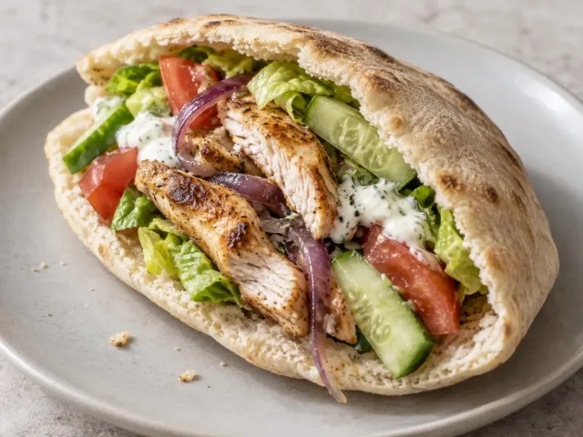 Pita De Pollo Al Limón Con Verduras Y Salsa De Yogur