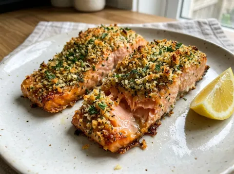 Salmón en Airfryer con costra de hierbas frescas y limón