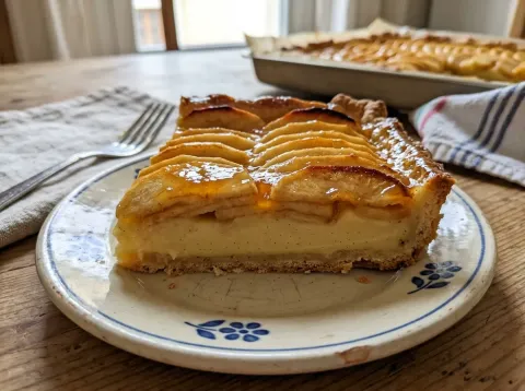 Tarta de manzana clásica de la abuela con crema pastelera