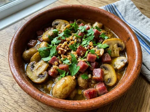 Champiñones al ajillo con jamón en Thermomix
