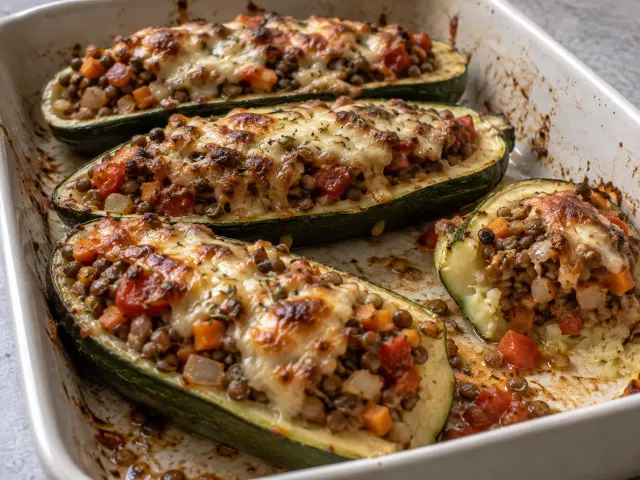 Calabacines Rellenos De Lentejas Y Verduras
