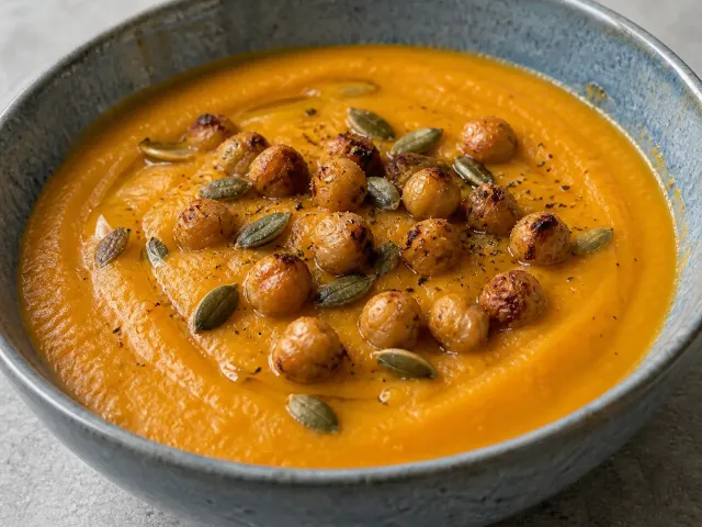 Crema De Calabaza Asada Con Garbanzos Crujientes