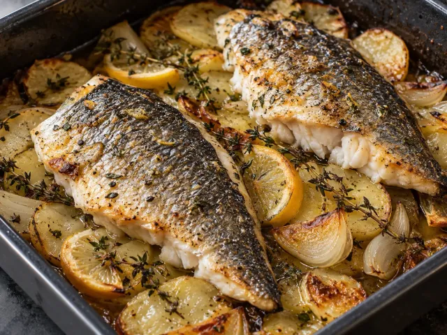 Dorada Al Horno Con Patatas, Limón Y Tomillo