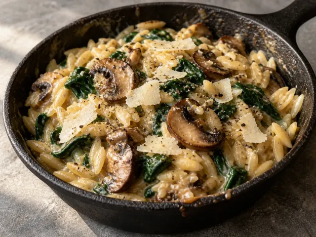 Orzo Cremoso Con Setas Y Espinacas