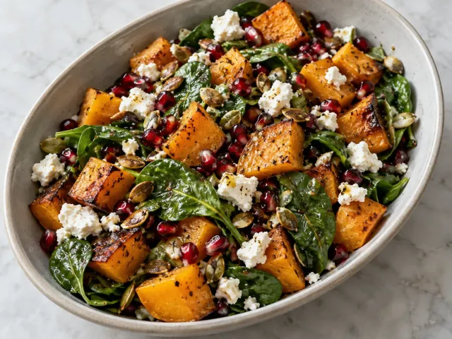 Ensalada Templada De Calabaza, Feta Y Granada