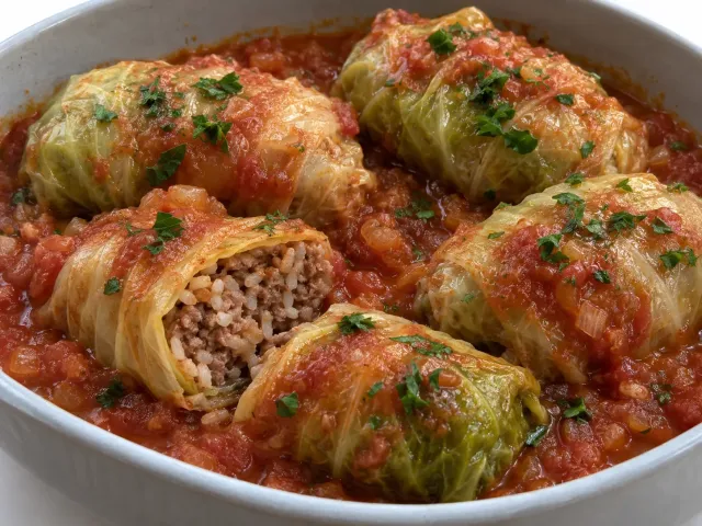 Rollitos De Col Rellenos De Carne Y Arroz
