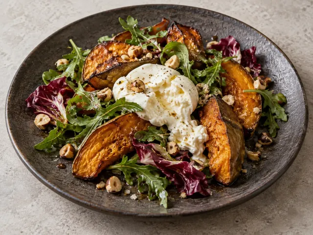 Ensalada Templada De Calabaza, Burrata Y Avellanas