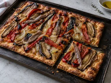 Coca De Recapte De Verduras Asadas Y Anchoas