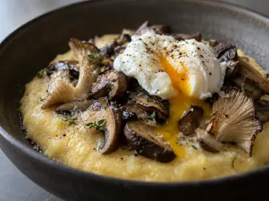 Polenta Cremosa Con Setas Y Huevo Poché