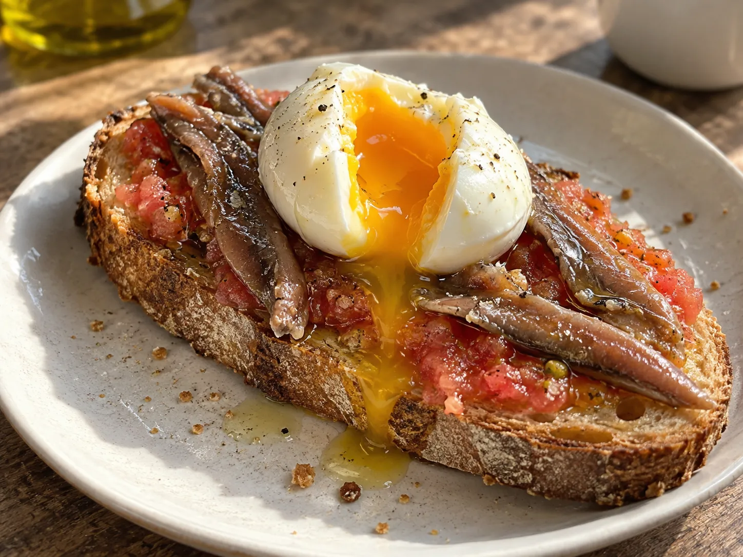 Tosta De Tomate, Anchoas Y Huevo
