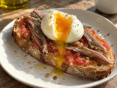 Tosta De Tomate, Anchoas Y Huevo