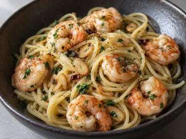 Espaguetis Al Ajo Y Aceite Con Langostinos