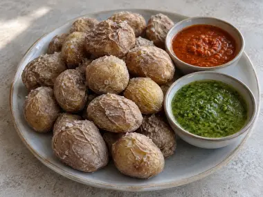 Papas Arrugadas Con Mojo Picón Y Mojo Verde Canario