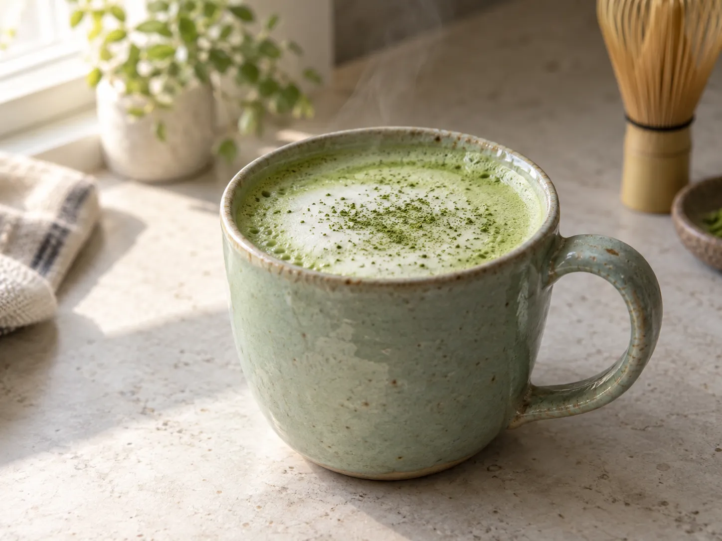 Matcha Latte Caliente Con Espuma Suave