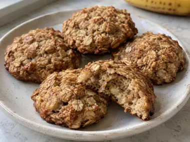 Galletas Tiernas De Plátano, Avena Y Crema De Cacahuete Sin Azúcar Añadido