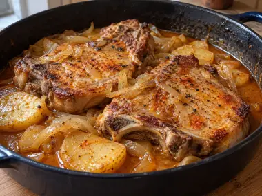Chuletas De Cerdo Guisadas Al Pimentón Con Patatas