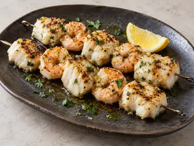 Brochetas De Rape Y Langostinos Al Limón