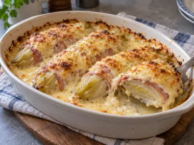 Endivias Gratinadas Con Jamón Y Salsa Mornay