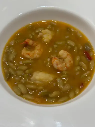 Verdines con pixín y langostinos