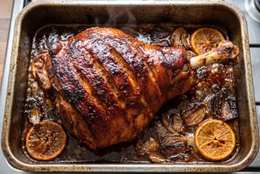 Pierna de cerdo adobada al horno tradicional para navidad