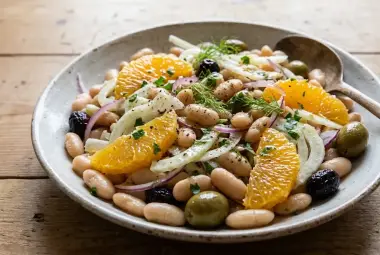 Ensalada templada de alubias blancas con hinojo y naranja