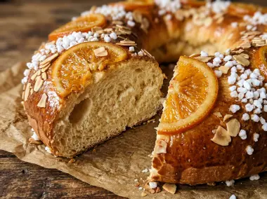 Roscón de Reyes tradicional casero esponjoso y aromático