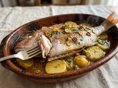 Rubiel al Horno con Patatas Panaderas a la Sidra