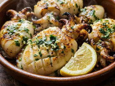 Sepia tierna en Airfryer con aliño de ajo y perejil